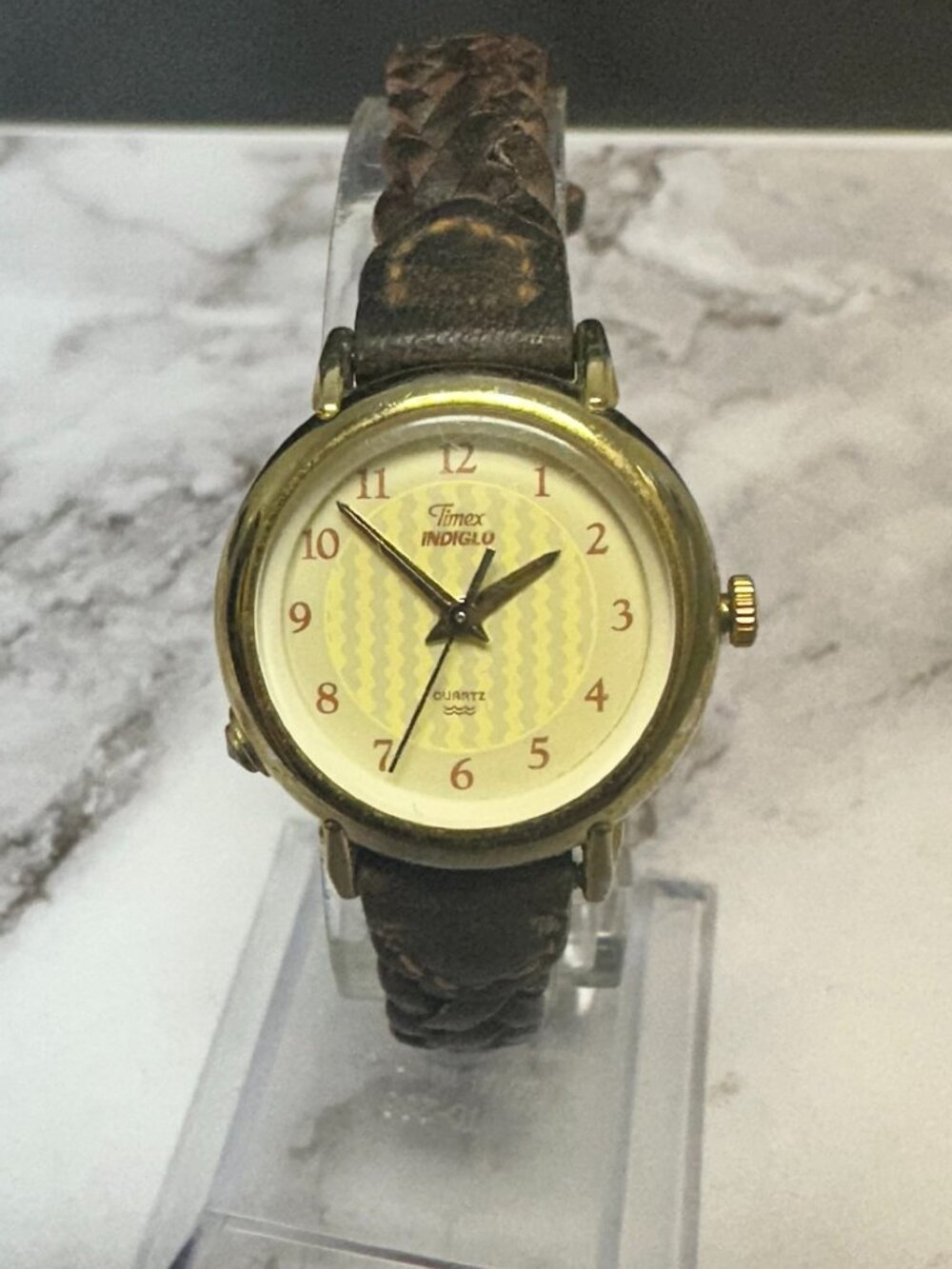 3/$30 Vintage Timex Indiglo Watch Women Gold Tone Braided Band New Battery 8"